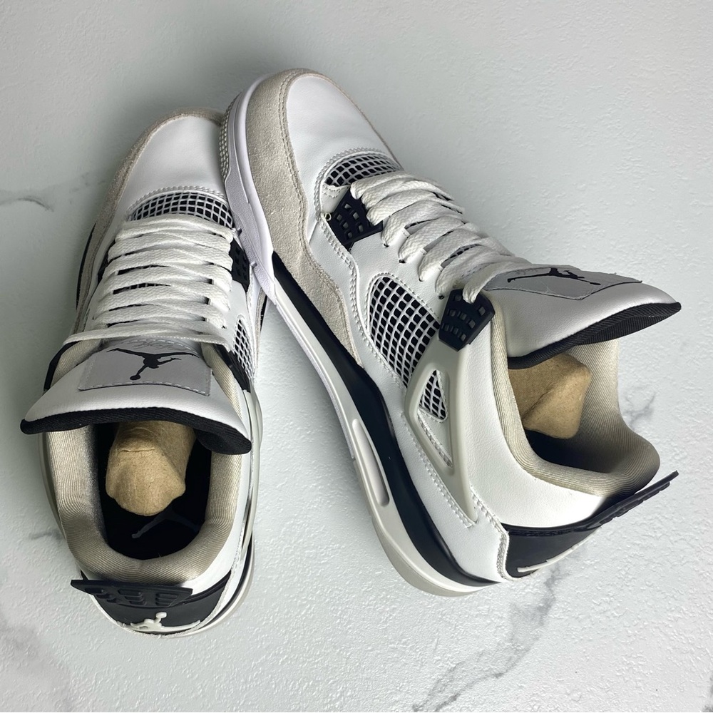Jordan 4 Retro Military Black -Men’s White and Black Air Jordan Sneakers - Picture 9 of 10